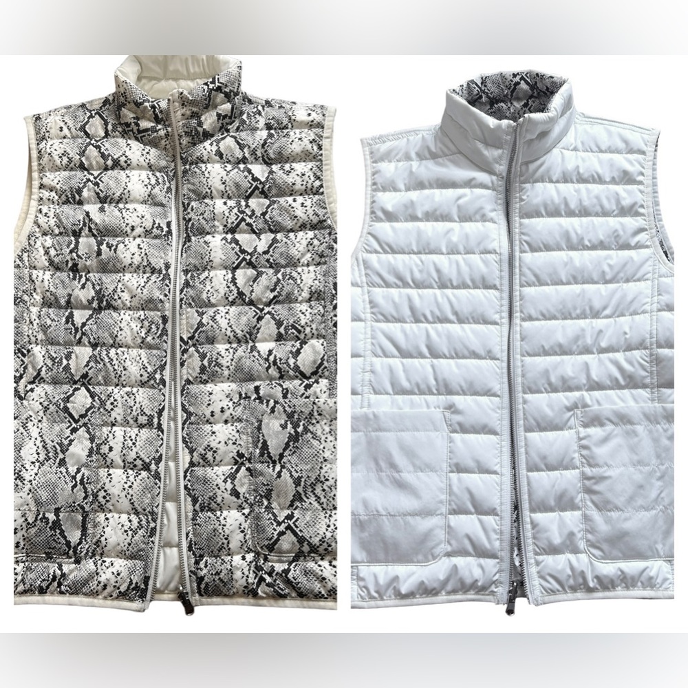 SALE! Brooks Brothers White Snake Skin Print Reversible puffer Vest Sz M